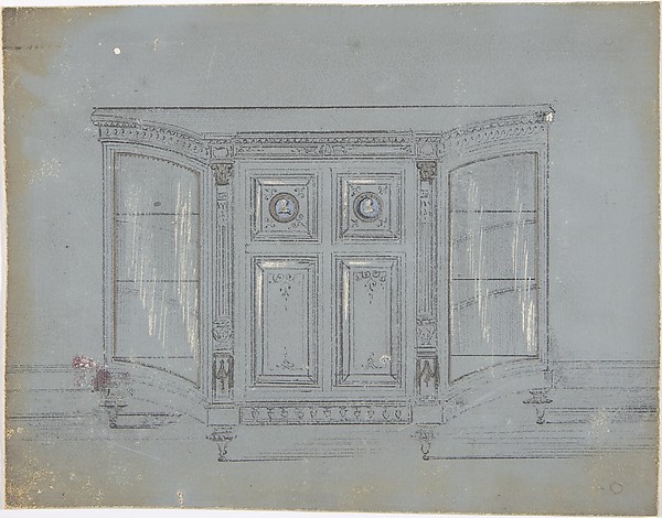 Design for a Cabinet with Glass Side Doors and Porcelain Plaques