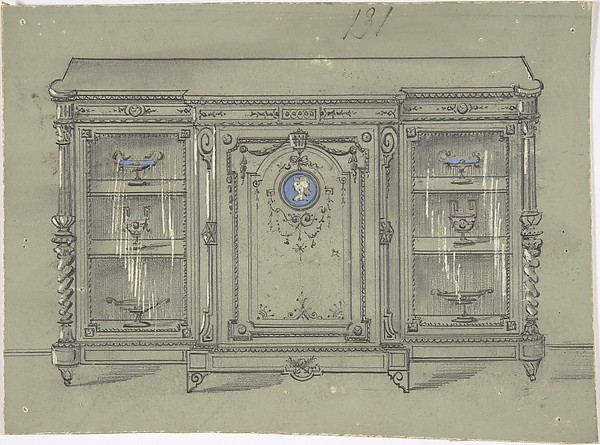 Design for a Cabinet with Glass Doors and a Porcelain Plaque