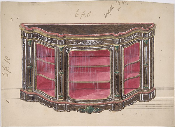Design for a Glass Fronted Cabinet with Red Interior