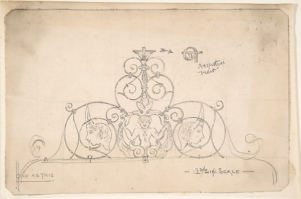 Wrought Metal Foliate Ornament with Grotesque Masks