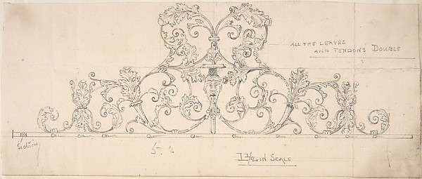 Wrought Metal Foliate Ornament with Grotesque Masks