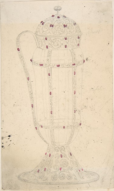 Crystal Vessel with Ornamented Metal Lid, Foot, Handle and Mounts