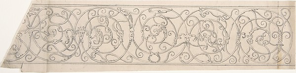 Panel of Curvilinear Metal Ornament Adorned with Masks and Winged Figures