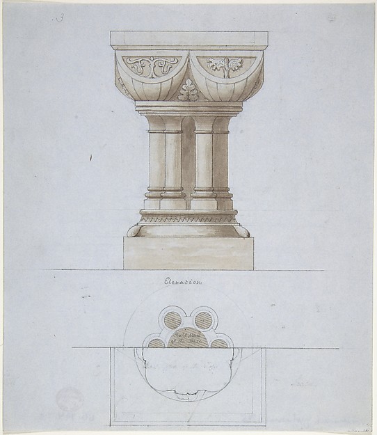 Romanesque Style Font and Plan (recto); One Font (verso)