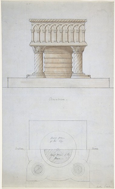 One Font and Plan (recto); Two Romanesque Style Fonts (verso)