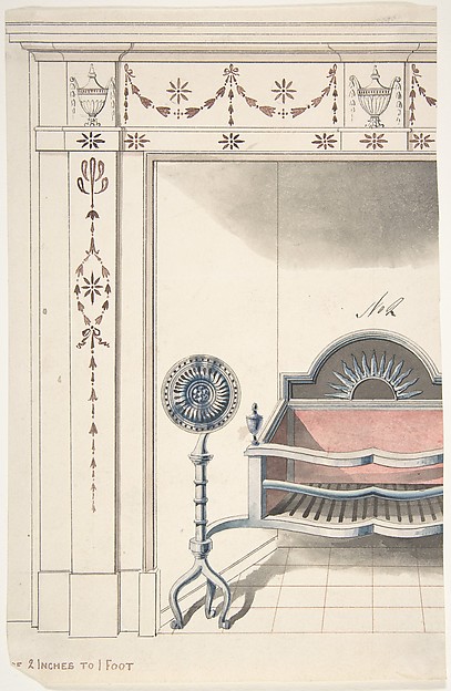 Fireplace and Grate Design with Sunflower Andirons