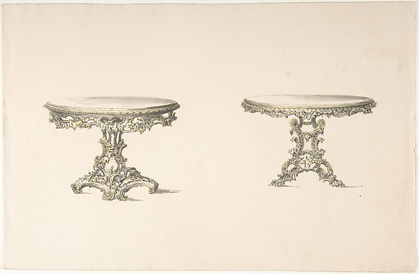 Design for Two Round Tables with Foliate Rococo Style Carving