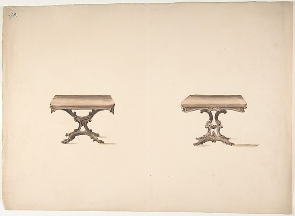 Design for Two Square Tables with Carved Legs