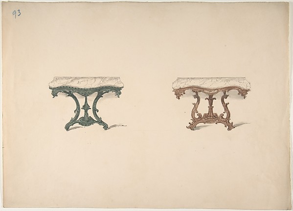 Design for Two Marble Topped Tables with Carved Legs