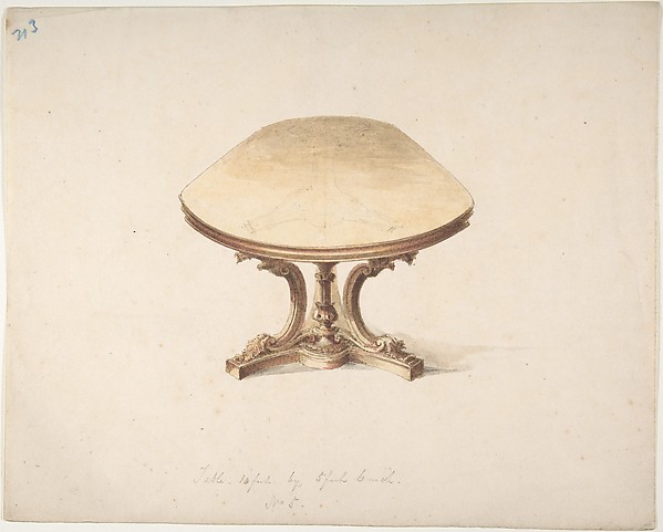 Design for a Dining Table, with Carved Pedestal-style Leg