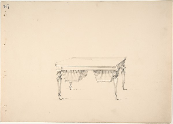 Design for a Worktable with Two Suspended Containers (Verso: Sketch for desk)