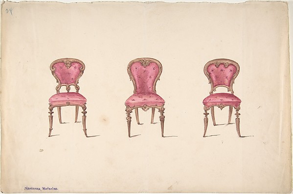 Design for Three Chairs with Red Upholstery