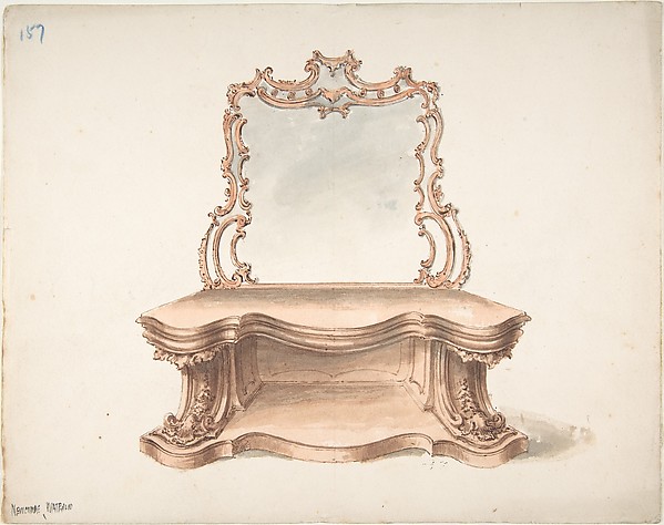 Design for Curvilinear Side Table with Mirror