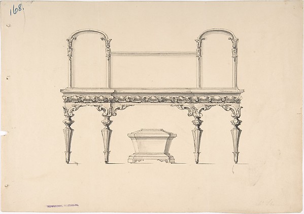 Design for a Sideboard with Mirrors and Shell Ornament, a Casket Below