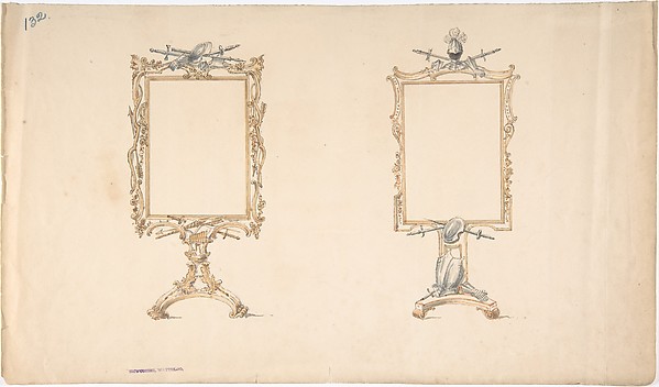 Designs for Two Mirror Frames Supported on Footed Pedestals with Armorial Ornament