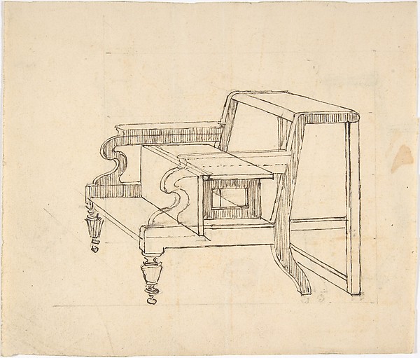 Design for a Small Stepstool with Front Casters (verso: sketch demonstrating folding mechanism)