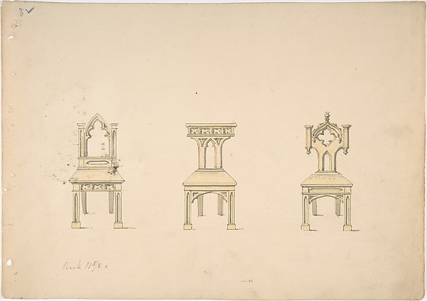Design for Three Gothic Style Wooden Chairs