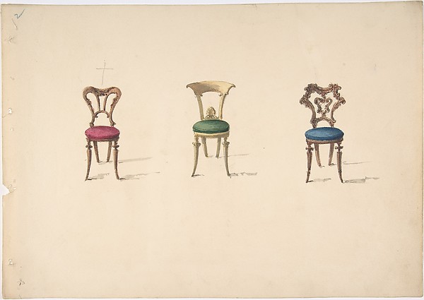 Design for Three Chairs with Red, Green and Blue Seats