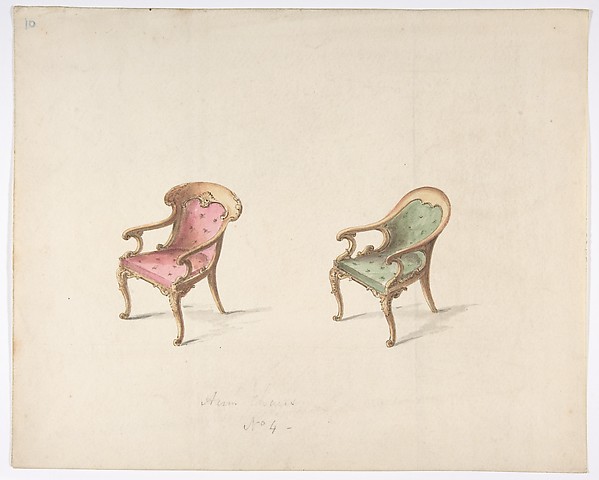 Design for Two Armchairs with Red and Green Upholstery