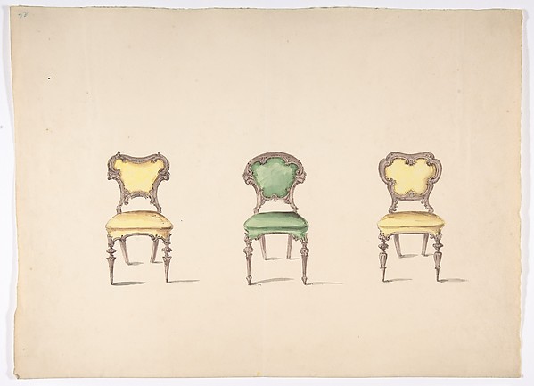 Design for Three Chairs Upholstered in Green and Yellow by Anonymous, British, 19th century, The Metropolitan Museum of Art