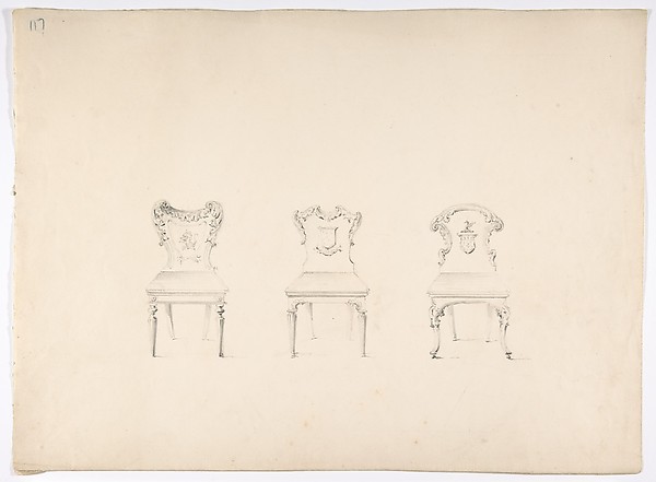 Design for Three Chairs with Armorial Ornament on Backs by Anonymous, British, 19th century, The Metropolitan Museum of Art