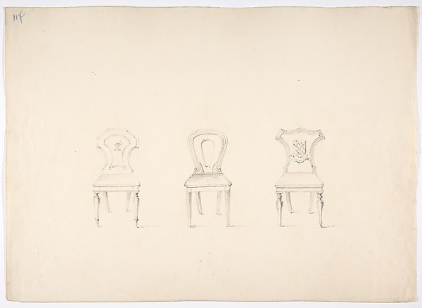 Design for Three Chairs, Two with Armorial Ornament on Backs