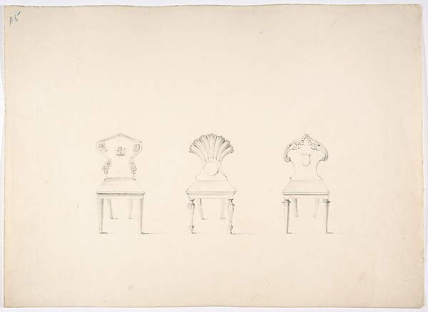 Design for Three Chairs, Two with Armorial Ornament on Backs