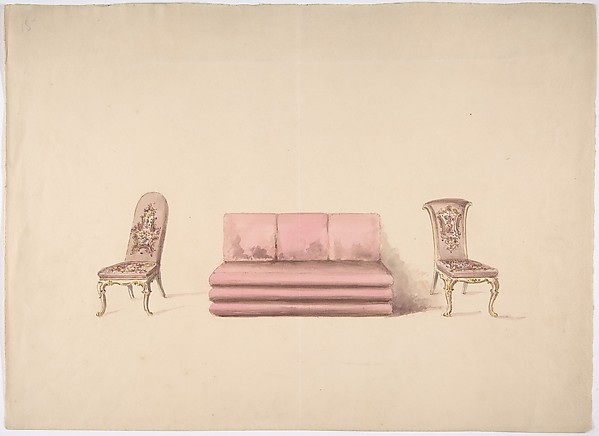 Design for a Pink Sofa and Two Mauve Chairs