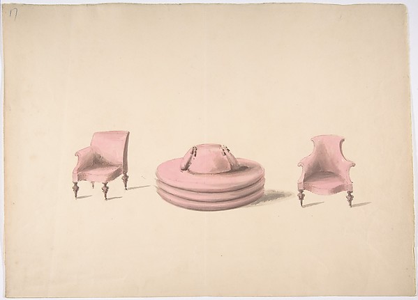 Design for a Round Pink Sofa and an Armchair and a One-armed Chair