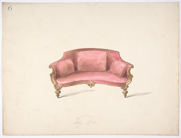 Design for a Curved-back Sofa Upholstered in Red