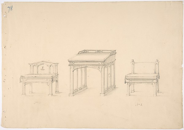 Design for a Gothic Desk and Two Low Chairs