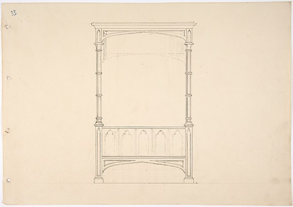 Design for a Gothic Bed by Anonymous, British, 19th century, The Metropolitan Museum of Art