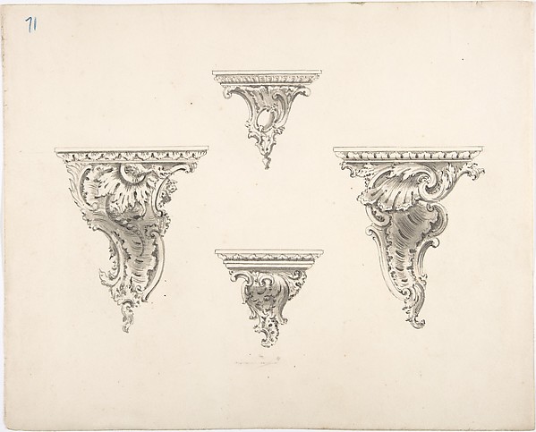 Design for Four Brackets with Foliate and Rocaille Ornament