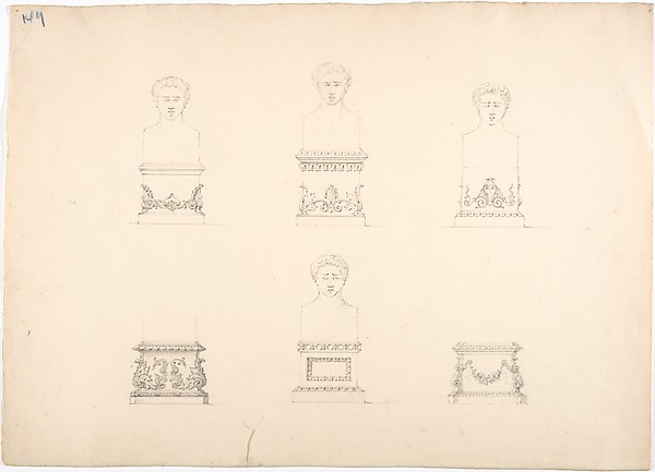 Design for Six Pedestals, Four Supporting Male Portrait Busts