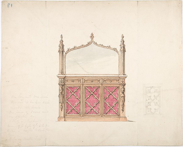 Design for a Gothic Style Mirrored Cabinet