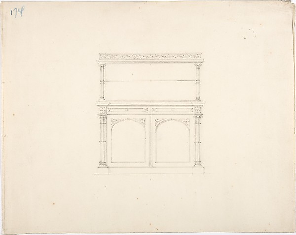 Design for a Gothic Style Mirrored Cabinet