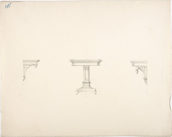 Design for a Small Gothic Pedestal Table and Two Brackets