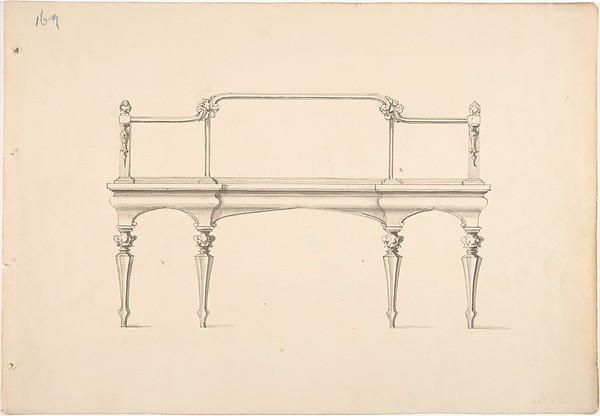 Design for a Mirrored Sideboard with Pointed Legs and Foliate Ornament