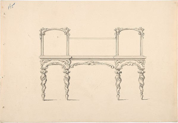 Design for a Mirrored Sideboard with Turned Legs Rocaille Ornament (Verso: Sketch for a Desk)