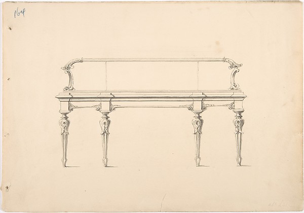 Design for a Mirrored Sideboard with Diminishing Legs and Foliate Ornament