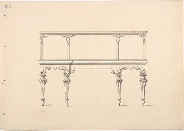 Design for a Mirrored Sideboard with Diminishing Legs, Floral and Rocaille Ornament