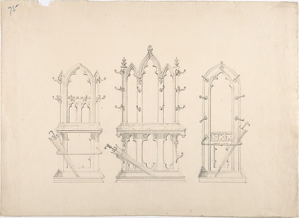 Design for Three Gothic Hat and Umbrella Stands
