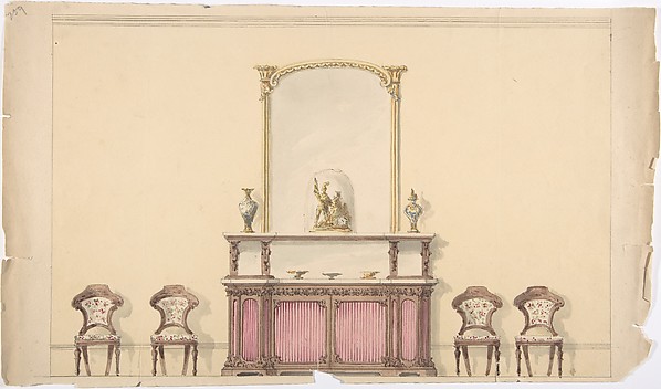 Design for a Mirrored Cabinet and Four Chairs