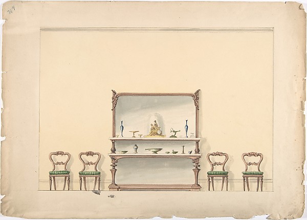 Design for a Mirrored, Marble-topped Sideboard and Four Chairs