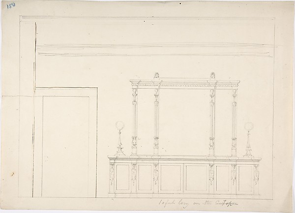Design for a Large Mirrored Cabinet Adorned with Two Lamps