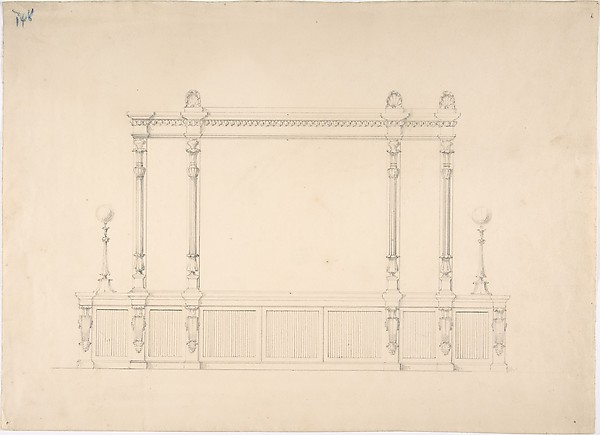 Design for a Very Large Cabinet, with Renaissance Ornament and Lamps