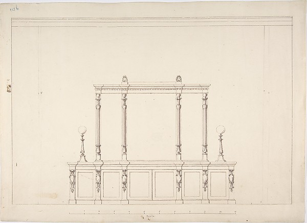Design for a Cabinet with Renaissance Ornament and Lamps