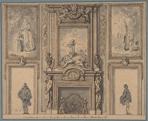 Design for a Wall Decoration with Chimneypiece and Two Figures