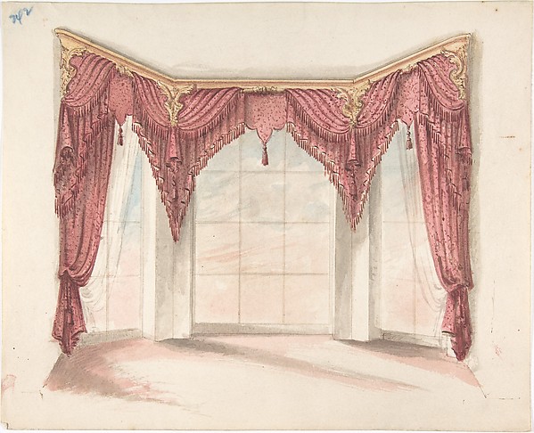 Design for Red Curtains with Red Fringes and a Gold Pediment