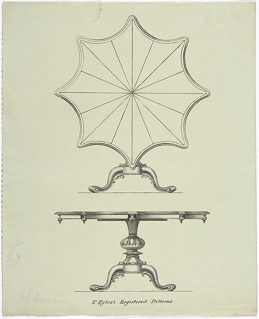 Design for a Star-shaped Tilting Pedestal Table: Two Views